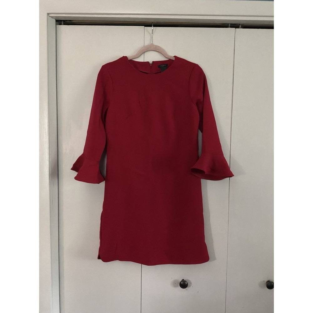 Ann Taylor Size 2 Red Dress With Bell Sleeves 16 X 33 - Picture 4 of 6